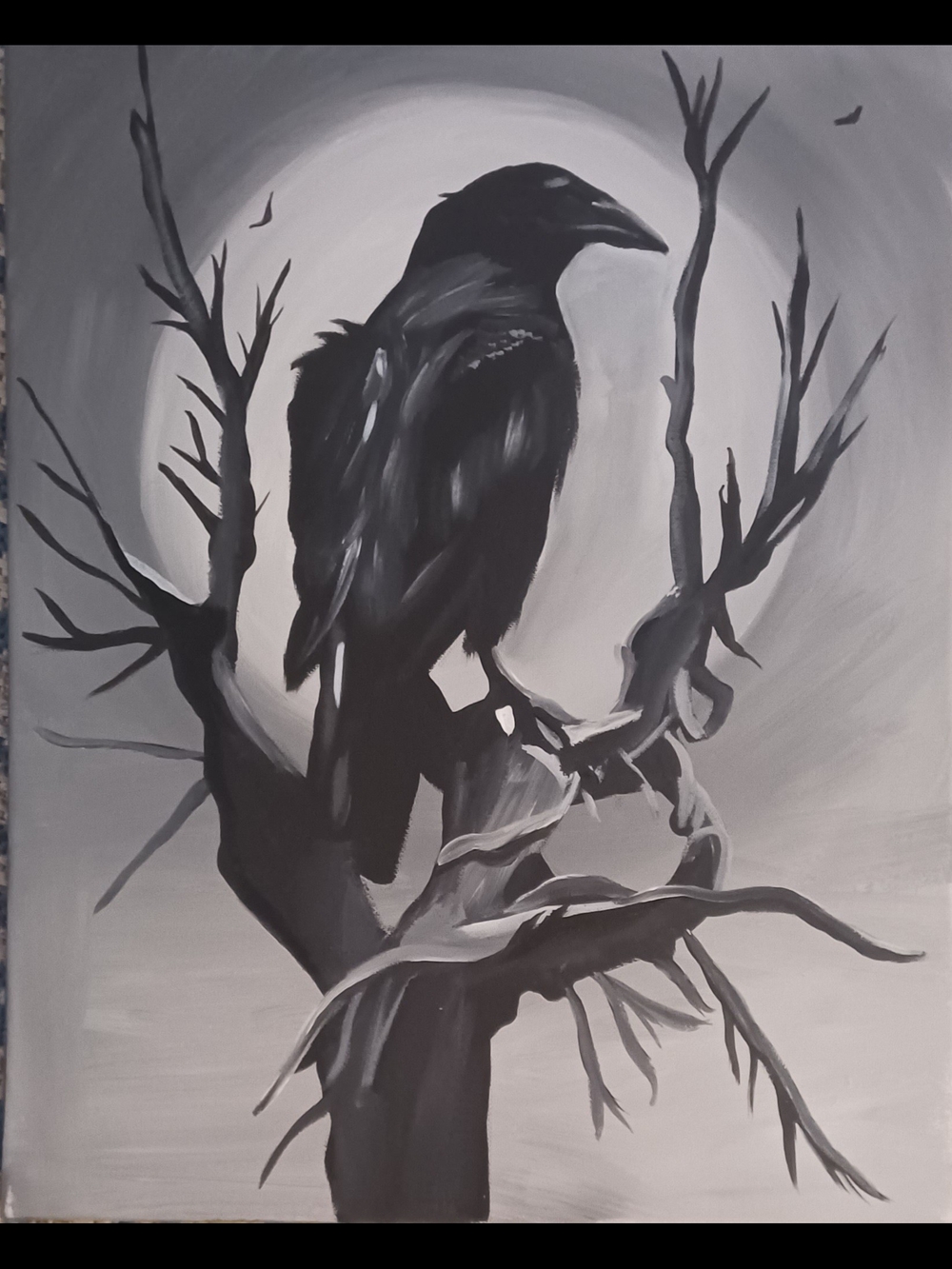 Original Acrylic Black Raven Silhouette Canvas Wall Art